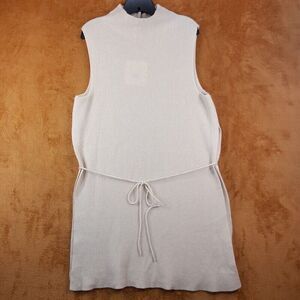 THE ROW Womens Sweater Large Tan Tunic Side Slit Sleeveless Belted 100% Cashmere